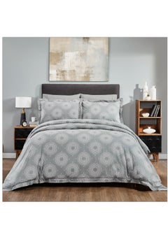 اشتري 6-Piece Cotton Duvet Cover Set Without Filler, 300 Thread Count Pure Cotton Fabric, King Size, 260x240 cm, Grey في السعودية