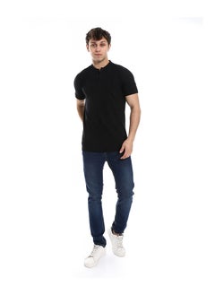 اشتري Basic Henely Neck T-Shirt With Neck Collar _ Black في مصر