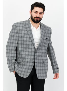 Buy Men Classic Fit Notched Collar Two-Button Blazer, Grey in UAE