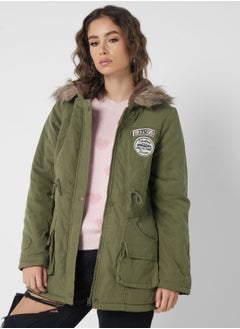 Buy Quilted Jacket With Fur Hood in UAE