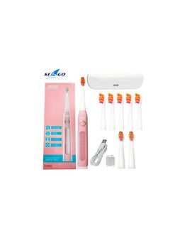 Buy Seago pink electric toothbrush with 5 brush heads, 1 white storage case, multiple brushing modes and built-in timer in Saudi Arabia