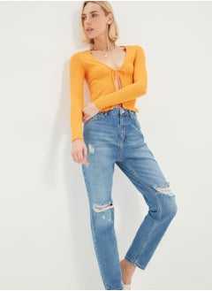 Buy Ripped High Waist Mom Jeans in UAE