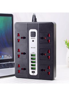 Buy Power Strip Surge Protector with USB- Extension Cord Flat Plug with Widely 6 AC Outlet and 5 USB + 1 Type C, Small Desktop Station with 6 ft Power Cord, Compact Socket (GK-A39-BLK) in UAE