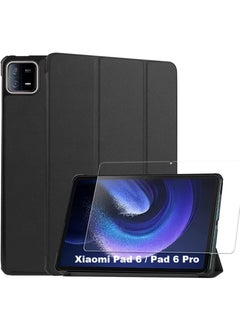 Buy Xiaomi Pad 6 Pro/Pad 6 11inch Case Cover with Tempered Glass Screen Protector Tri-Fold Smart Tablet Slim Case Multi- Viewing Angles Stand Folio Case Cover with Auto Wake for Mi pad 6 / Pad 6 Pro in UAE