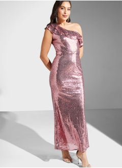 Buy One Shoulder Shimmer Dress in UAE