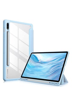 Buy Hybrid Slim Case for Samsung Galaxy Tab S8/Tab S7 Shockproof Cover with S Pen Holder, Clear Transparent Back Shell Auto Wake/Sleep with Screen Protector (Blue) in UAE
