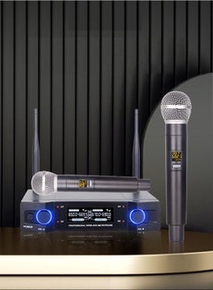 Buy Wireless Microphone Metal Dual Professional UHF Cordless Dynamic Mic Handheld Microphone System for Home Karaoke, Meeting, Party, DJ, Wedding, Home in UAE