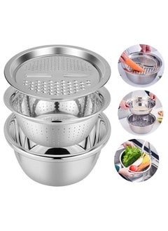 Buy 3 in 1 Multifunctional Stainless Steel Grater with Salad Strainer Premium stainless steel material allows you to grate, clean or knead vegetables, and can also meet the needs of heating, boiling soup and noodles. High-quality materials allow you not to worry about damage and loss, and it can accompany the family closely for a very long time. in Egypt