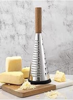 Buy Cone Cheese/vegetable 3 Function Grater Stainless Steel, wooden Handle - Non-Slip Bottom (26" X 11"cm) ‎مبشرة الجبن/الخضار المخروطية ثلاثية الوظائف من الفولاذ مع مقبض خشبي و ضد للانزلاق (26× 11سم) in Egypt