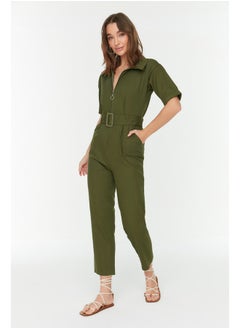 Buy Khaki Belted Woven Zipper Detailed Maxi Jumpsuit TWOSS20TU0064 in Egypt