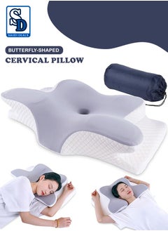 Buy Butterfly Shape Cervical Pillow for Shoulder and Neck Pain Relief - Memory Foam Neck Pillow with Ergonomic Orthopedic Design for Side, Back, and Stomach Sleeping, Grey in Saudi Arabia