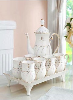 Buy Household Modern European Style Ceramic Afternoon Tea Teapot Cups Coffee Tea Set With Tray in UAE