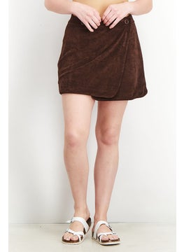 Buy Women Textured Towelling Mini Skirt, Brown in Saudi Arabia