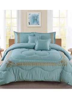 اشتري COMFY 6 PC EMBROIDERY FLORAL COTTON SOFT KINGSIZE COMFORTER SET LIGHT GREEN في الامارات