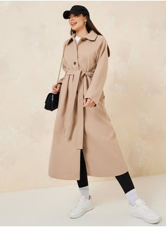 اشتري Oversized Solid Belted Midi Coat في السعودية