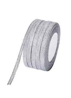 اشتري 125Yard(5Rolls) Silver Organza Ribbons Shimmer Sheer Thin Glitter Ribbon For Diycraftsgift Wrappingchristmas Decorative Width6Mm(1/4Inch) في الامارات