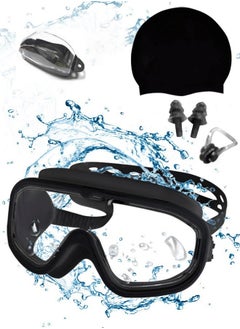 Buy Large Frame Clear Swim Goggles With Swimming Cap, Earplugs, And Nose Clip - Leak-Proof UV Anti Fog Swimwear Eyewear - Unisex Men Women in UAE