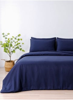 Buy King Size  6 Pieces Premium Satin Stripe Duvet Cover, Dark Blue in UAE