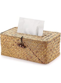 اشتري Rectangular Woven Tissue Box Cover, Decorative Seagrass Wicker Tissue Box Holder, Rustic Facial Tissue Holder, for Bathroom Vanity Toilet Dresser Table Countertop Office Car. في الامارات