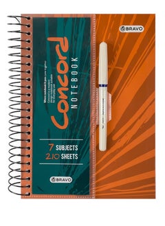 Buy Bravo Concord Spiral Notebook with Free pen - 7 Subjects - 210 Sheets - A4 Size - Orange in Egypt