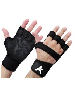Buy Gym Exercise Gloves Weightlifting Powerlifting Gloves Sport Fitness Fingerless with Wrist Support - Silicone Anti-Slip Padding with Adjustable Strong Grip in Saudi Arabia