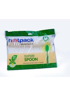 Buy Hotpack Disposable Bio-Degradable Eco-Friendly Heavy Duty Spoon 50-Pieces in UAE