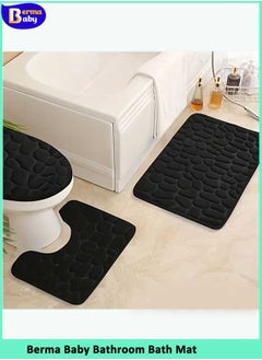 اشتري Set of 3 Bathroom Bath Mat Set Toilet Soft Non Slip Bath Mat Bathroom Rug Shower Carpets Set Toilet Lid Cover Floor Mats في السعودية