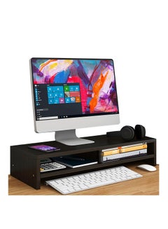 Buy Monitor laptop stand riser and computer desk organiser wooden  with 2 tiers for laptop, printer, pc, office home accessories. in UAE