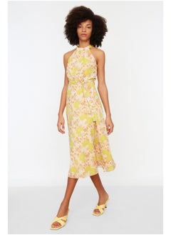 اشتري Yellow Belted A-Line Midi Lined Halter Neck Sleeveless Floral Print Woven Dress TWOSS20EL2536 في مصر