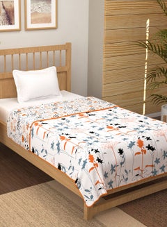 Buy Summer Dohar/AC Blanket 100% Cotton 150 GSM Reversible,Light Weight, three layer design,Leaf printed 144 X 220 cm for double bed (White & orange) in UAE