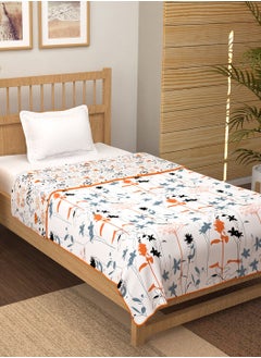 اشتري Summer Dohar/AC Blanket 100% Cotton 150 GSM Reversible,Light Weight, three layer design,Leaf printed 144 X 220 cm for double bed (White & orange) في الامارات