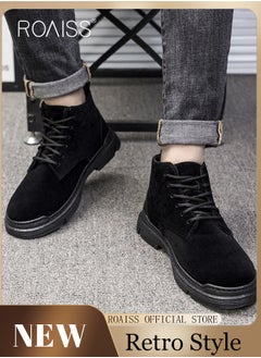 Buy Men’s Soft Leather Ankle Casual Loafers Lace-Up Anti Slip Walking Shoes Men's Tooling Style Martin Boots Men Casual Mid Top Leather Boots  Men's Boots Ankle Lace Up Casual Boots in UAE