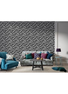 اشتري Seamless Black Leaves Pattern  Fabric Wallpaper Covers An Area ​​Up To 4.2Mx3M With Adhesive And Smoothing Tool في مصر