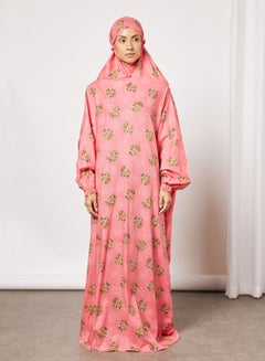 Buy Floral Printed Slip On One Piece Prayer Dress With Attached Hijab in Saudi Arabia