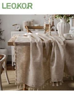 اشتري Rectangle Cotton Linen Tablecloths Dust-Proof Shrink-Proof  Table Cloth with Tassel في السعودية