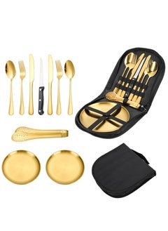 Buy 10 Pieces Stainless Steel Flatware Set Outdoor Tableware Gold in Saudi Arabia