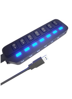 اشتري USB Hub 3.0 Splitter, 7 Port USB Data Hub with Individual OnOff Switches and Lights for Laptop, PC, Computer, Mobile HDD, Flash Drive, PD Charging for Macbook and Other Type C Laptops في الامارات