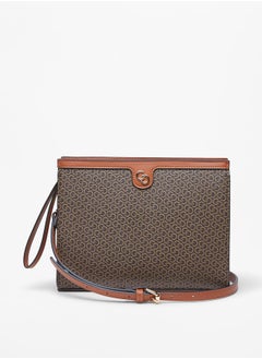 Buy Women's Monogram Print Crossbody Bag with Detachable Strap and Zip Closure in UAE