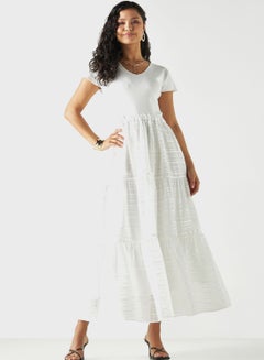 Buy Textured Dress With Short Sleeves And Pockets in UAE