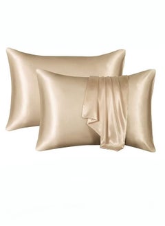 Buy 2-Piece Simple Solid Colour Silk Satin Pillow Case with Envelope Closure for Hair and Skin Light in UAE