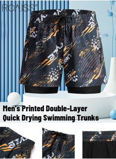 Buy Men'S Double Layer Swimming Trunks Fashionable Casual Loose Fitting Beach Shorts With Practical Zipper Pockets On Both Sides For Quick Drying Shorts in Saudi Arabia