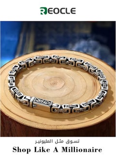 Buy Unisex 925 Sterling Silver Bracelet Hand Engraved Square Chain Braided Bracelet Chain Jewelry Band Engraved Pattern Domineering Retro Fashion Bracelet in UAE