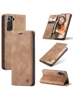 Buy CaseMe Samsung Galaxy S21FE Case Wallet, for Samsung Galaxy S21FE Wallet Case Book Folding Flip Folio Case with Magnetic Kickstand Card Slots Protective Cover - Brown in Egypt