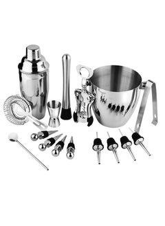 اشتري 16Pcs Of Sets Mixer Cocktail Set With Muddler Corkscrew Jigger Ice Tongs Mixing Spoon Pourers Bartender Ice Bucket Wine Stopper Ice Clip Set Home Bar Tools في الامارات