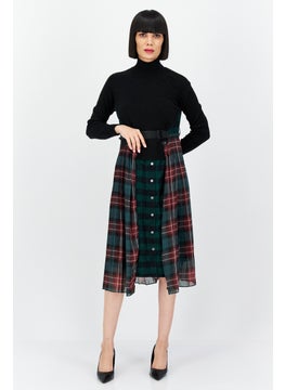 Buy Women Knitted Checkered Long Sleeve Midi Dress, Black/Green Combo in UAE