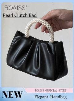 Buy Elegant Pearl Purse Clutch Bag Pleated Cloud Shoulder Crossbody Handbags Women Pearl Tote Bag Rhinestone Clutch Handbag in UAE
