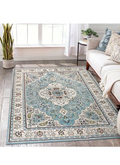 Buy 140x200cm Area Rug, Non-Slip Distressed Vintage Persian Oriental Area Rug, Small Accent Throw Low Pile Rugs Floor Carpet for Door Mat Entryway Bedrooms Decor (blue) in UAE