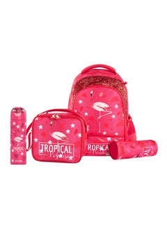 اشتري Eazy Kids 17Inch Set of 4 School Bag with Stainless Steel 640ml Water Bottle Lunch Bag and Pencil Case - Tropical Pink في الامارات