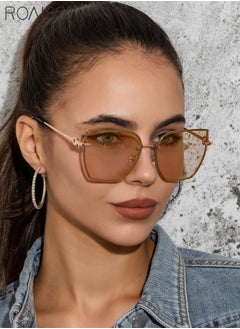 Buy Women's Square Rimless Sunglasses, UV400 Protection Sun Glasses with Metal Temples, Oversize Fashion Anti-glare Sun Shades for Women with Glasses Case, 61mm, Brown in Saudi Arabia