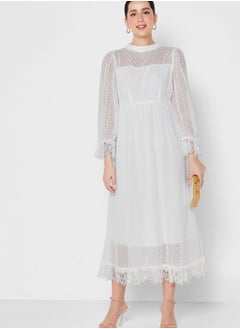 Buy Sheer Sleeve Flare Dress in Saudi Arabia